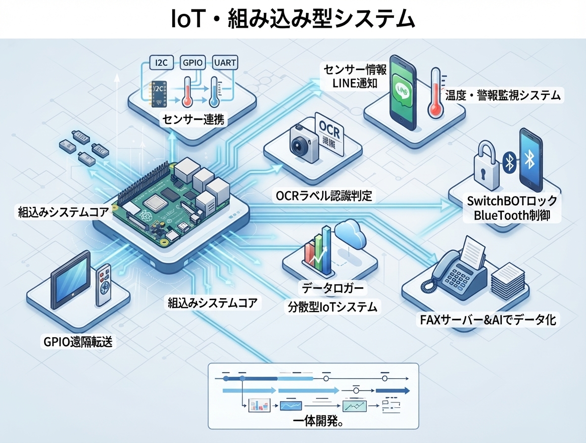マイクロデバイスやセンサー機器を使ったIoT開発の様子